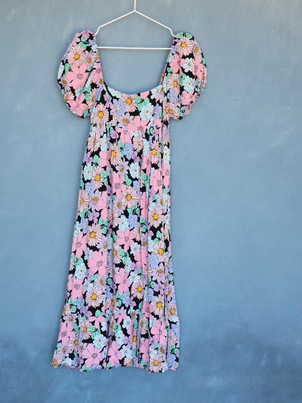 PrettyLittleThing Floral Puff Sleeve Maxi Dress Retro 70s Style Empire Waist